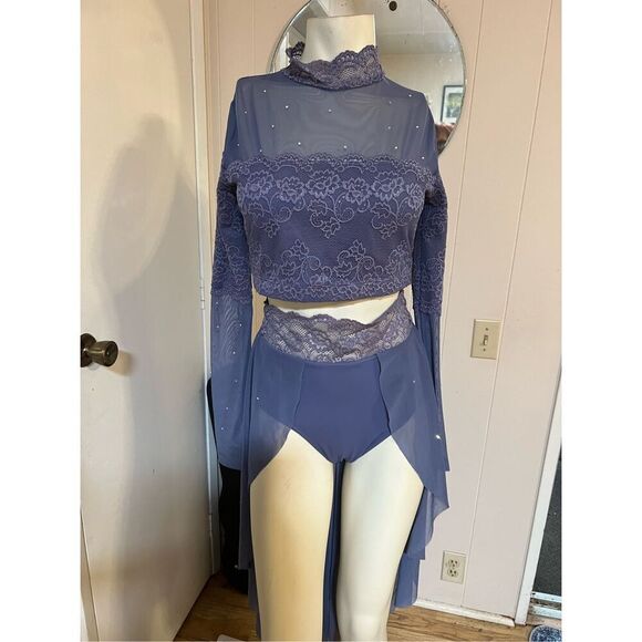 Balera Soft Blue Two Piece Dance Costume Crop Top & half Skirt S - Picture 3 of 9